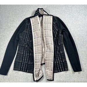 Ivanka Trump Womens Small Black Cream Open Front Cardigan Long Sleeve Abstract